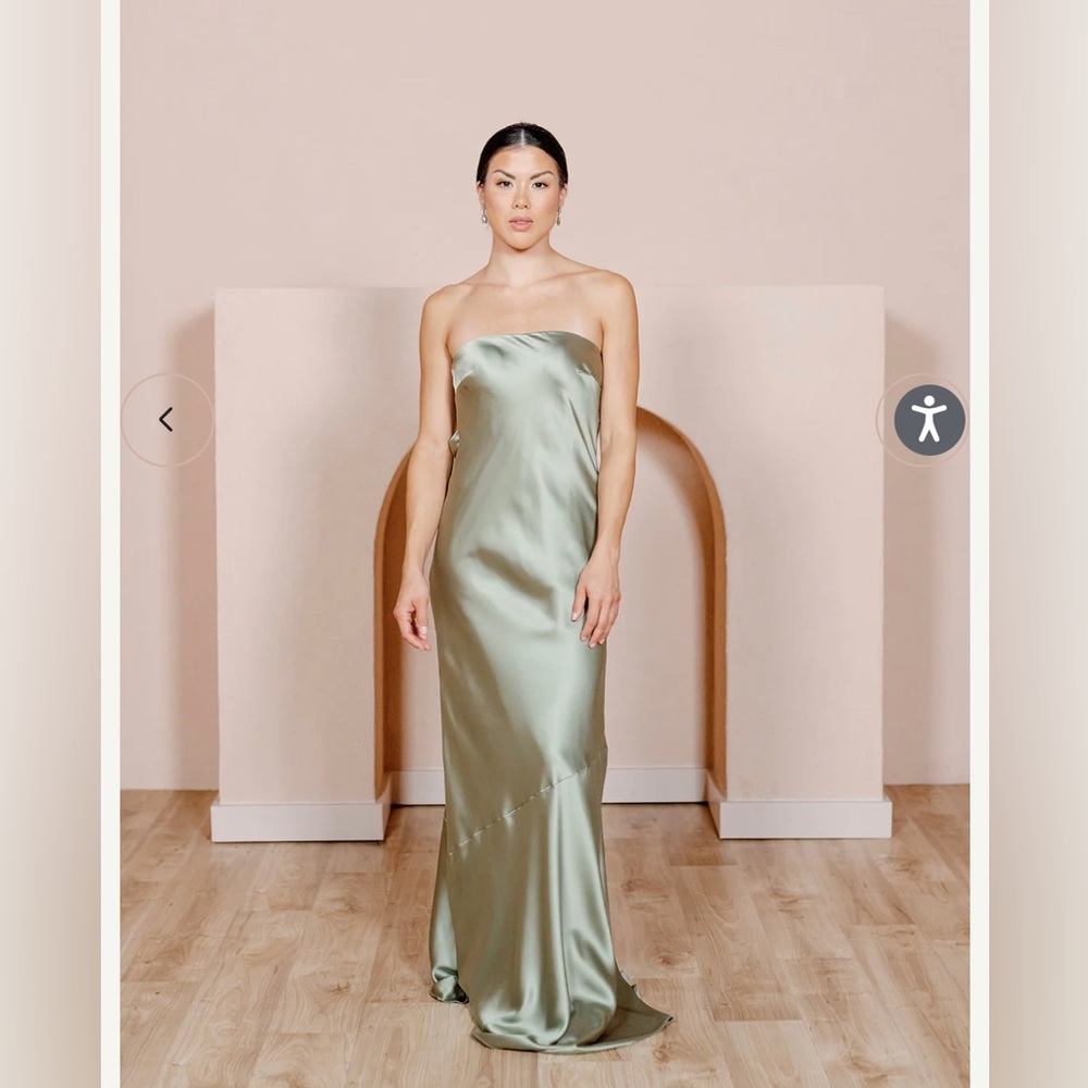 Revelry Leo Satin Bridesmaid Dress in Silver Sage Size 2P